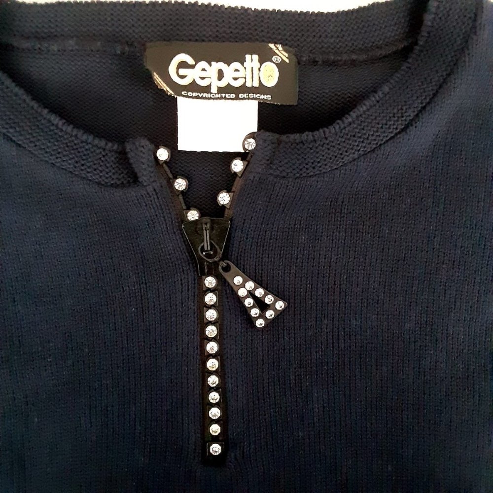 **VINTAGE- Gepetto Womens Rhinestone Studded Navy Blue Pullover Sweater Size XL